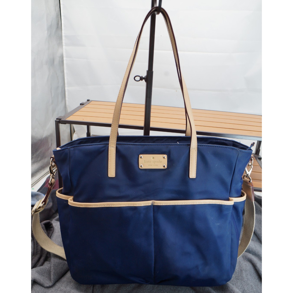 Kate Spade Navy Blue Nylon Tote Kennedy Park Honey Baby Bag Leather Straps